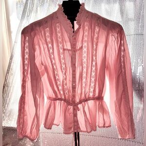 NWT Free People Pink Lace Trim Blouse sz L🩷